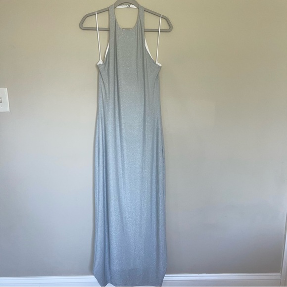 Reformation Selene Knit Dress in Silver Sparklr L Halter Neck Open Back NWT - Picture 9 of 12